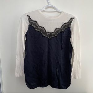 Sandro Navy/White Long Sleeve Top